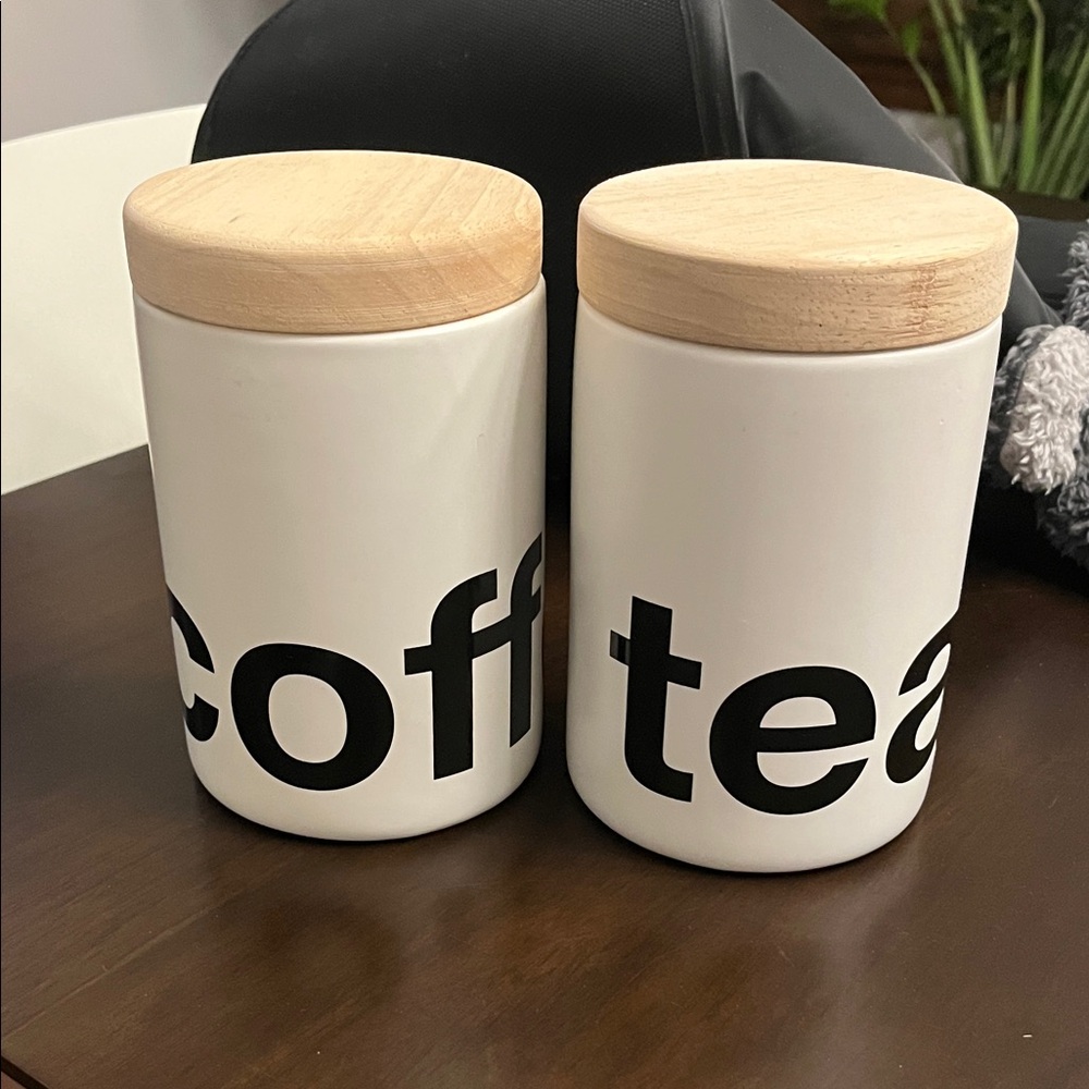 Crate&Barrel Black and White Coffee & Tea Canisters